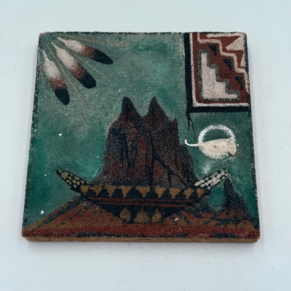 Navajo Art Lot 4pc Silas NAV‎ Wedding Vase Teissedre Tile Alex Lee Sandpainting - Picture 8 of 12